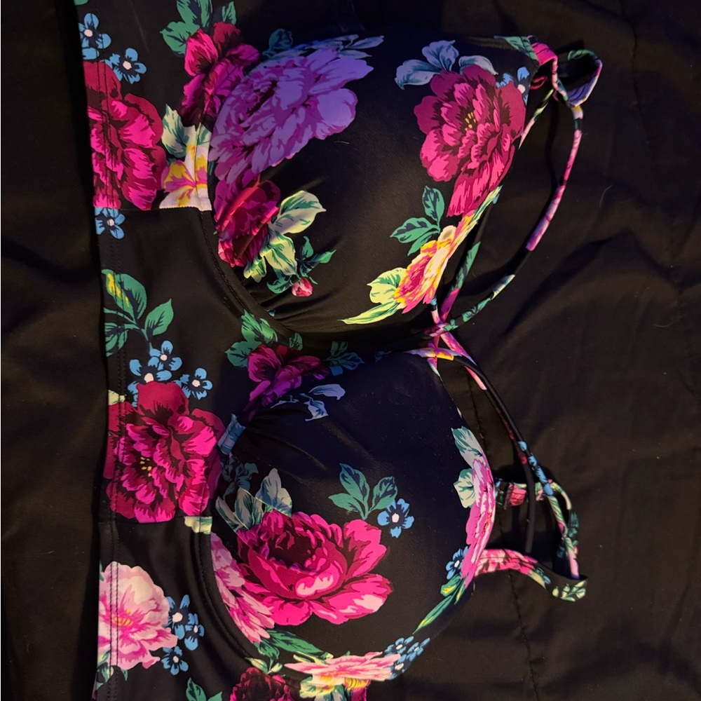 Torrid Black Floral Bikini Top
